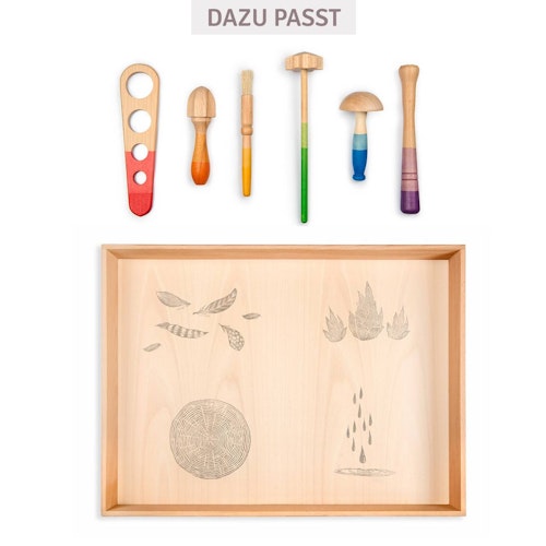 6 handbemalte Werkzeuge aus Holz