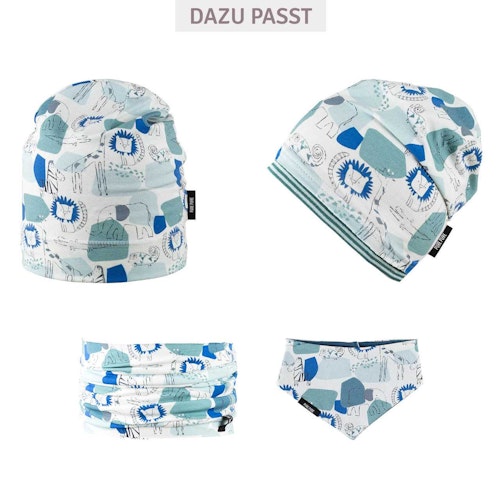 Blaue Kinder Beanie Frühling Tiere → Kinder Beanie Frühling Tiere