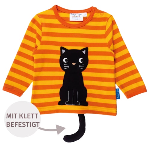 Gestreiftes Langarmshirt Katzen-Applikation pink