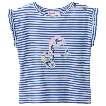 Luftiges T-Shirt Rüschenärmel royalblau gestreift