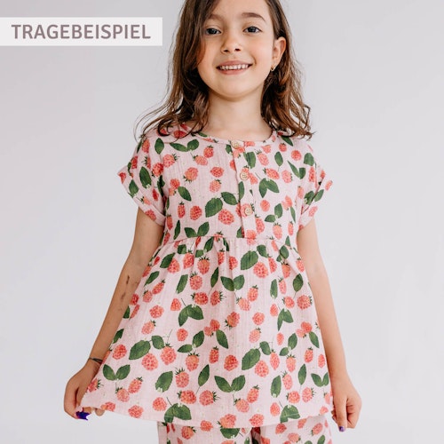 Musselin kurzarm Bluse Blumen Blätter
