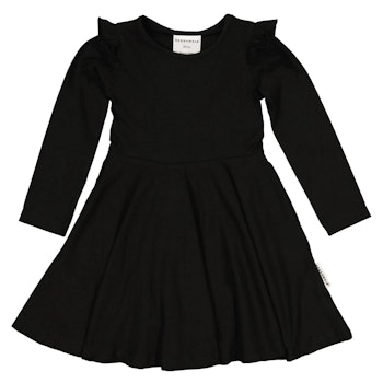 Ausgestelltes Kleid Schwarz mit Volantärmeln