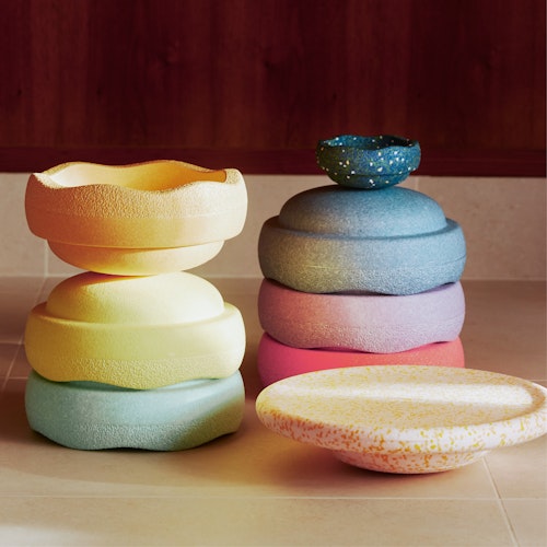  Stapelstein® Spring Special Rainbow Set pastel, Balanceboard + gratis Mini