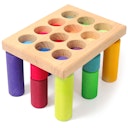 Vorschaubild Steckspiel Kleine Walzen- Regenbogen, 12 Teile inkl Sortierbrett