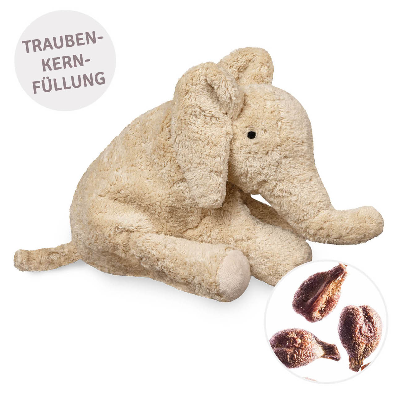 Elefant klein Traubenkernfüllung  Wärmekissen leinen 35 cm