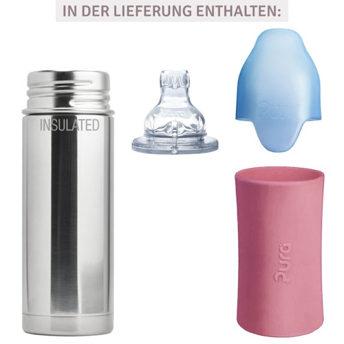 Isolierte Kleinkindflasche ab 6 Monate Trinklernaufsatz altrosa