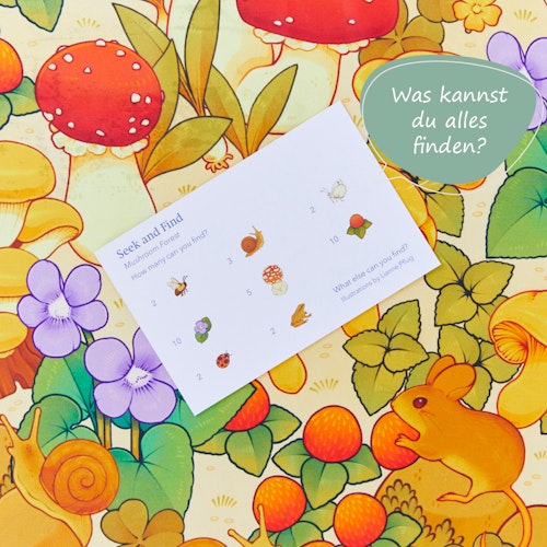 Spieltuch Seide Pilze Suchbild 53 x 71 cm