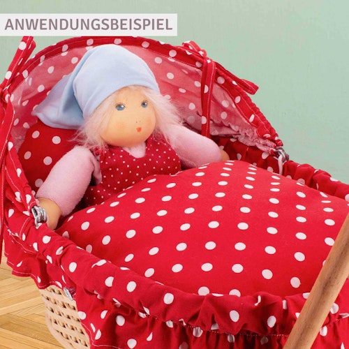 Korb Puppenwagen aus Holz rot-weiß