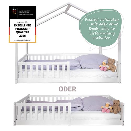 Montessori Bett 90x200 - Bodenbett mit Rausfallschutz
