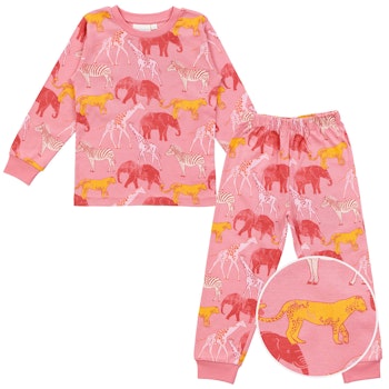 Schlafanzug Arm- und Fussbündchen Safari-Tiere pink
