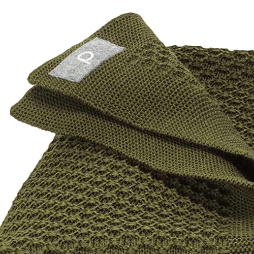 Kuschelige Waben Strickdecke Wolle 80x100 cm oliv-grün