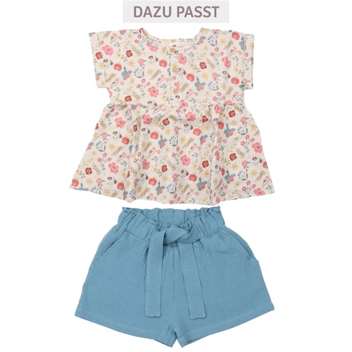 Musselin kurzarm Bluse Blumen Blätter