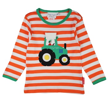 Gestreiftes Langarmshirt Traktor-Applikation orange