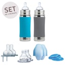 Vorschaubild Geschenkset 2 Edelstahl Flaschen ab 3 Monate grün blau