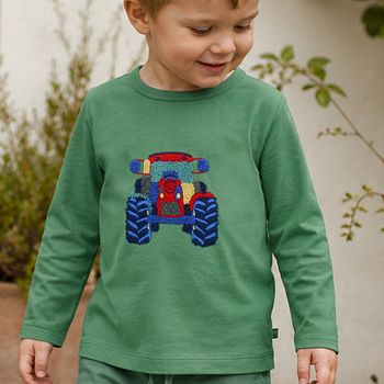 Langarmshirt Traktor Stickerei grün