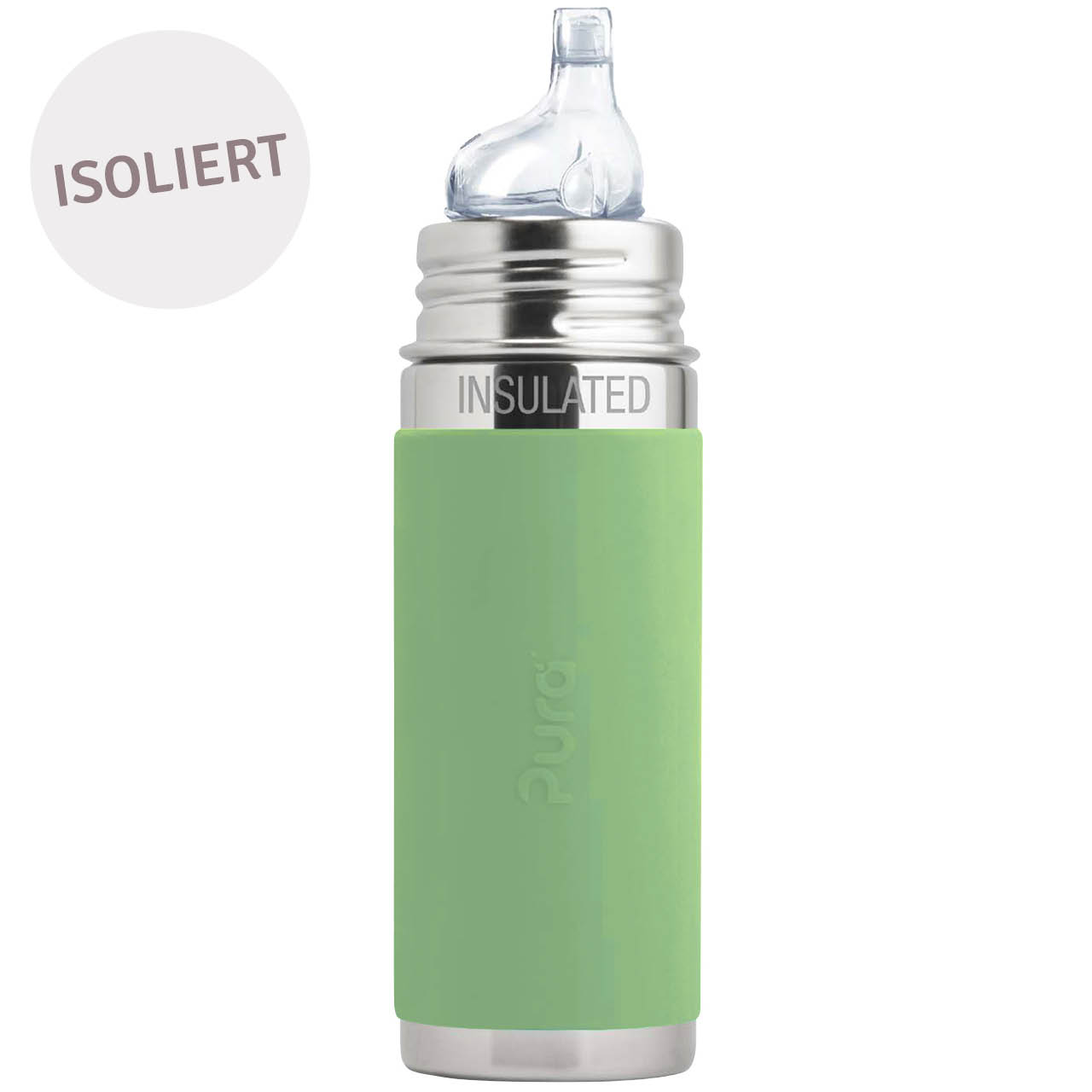 Isolierte Kleinkindflasche 6 Monate Trinklernaufsatz moosgrün