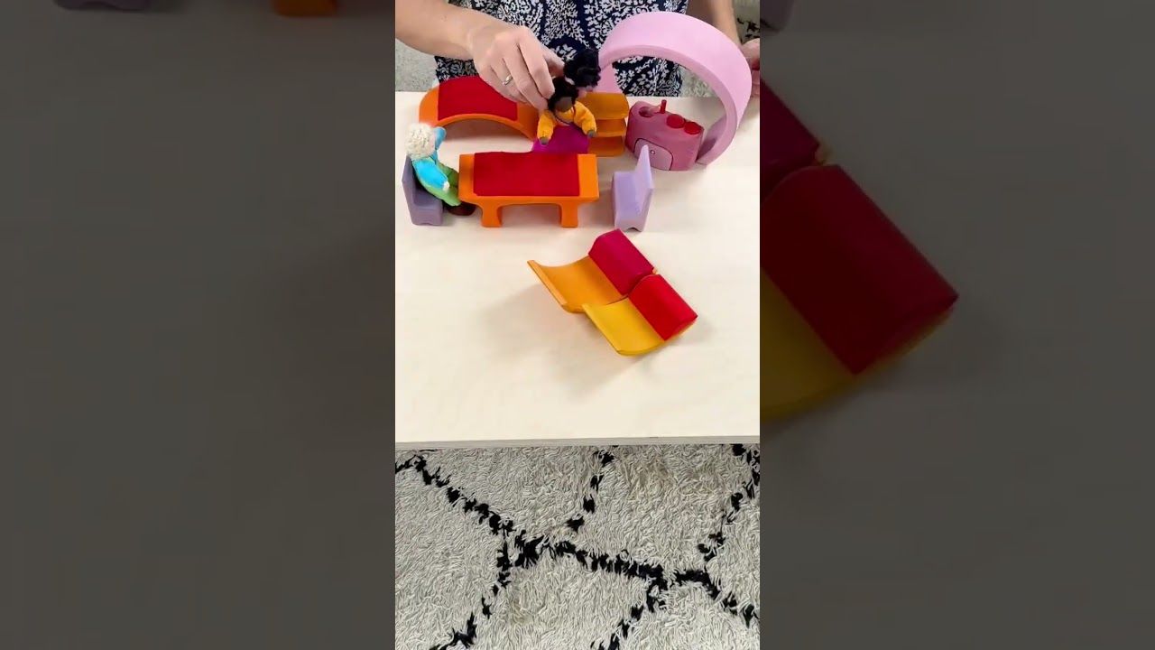 Bauhaus mit Tragetasche pink orange - 14 Teile